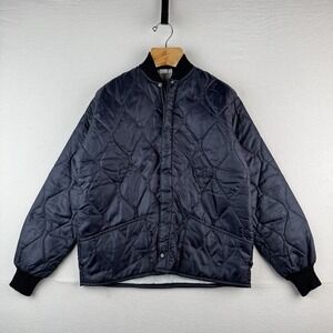 80's Vtg Quilted Liner Jacket Blue Dacron Workwear Bomber Medium Made In USA